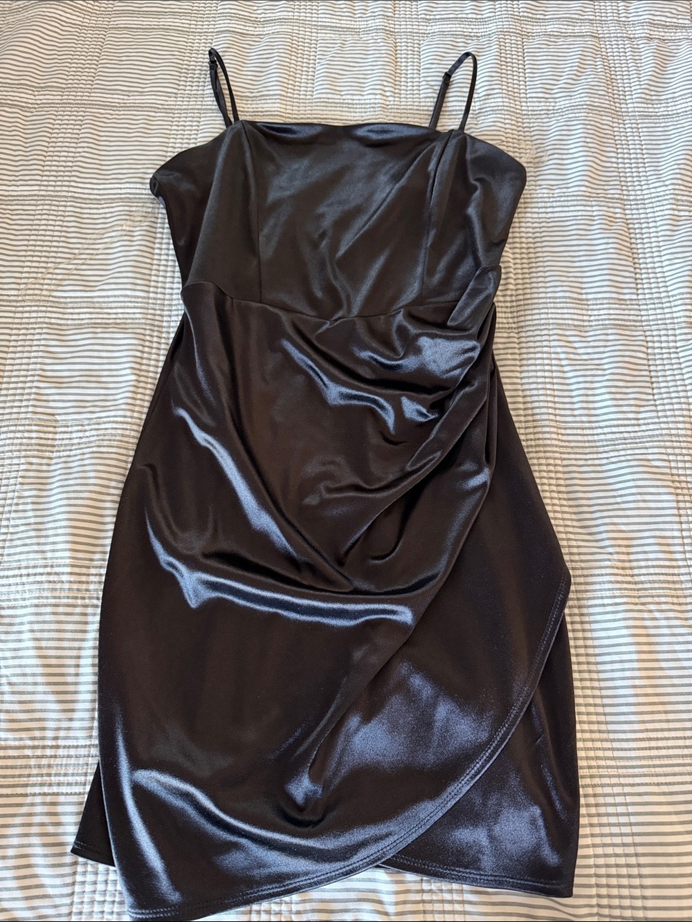 Honey and Rosie Black Satin Draped Mini Dress